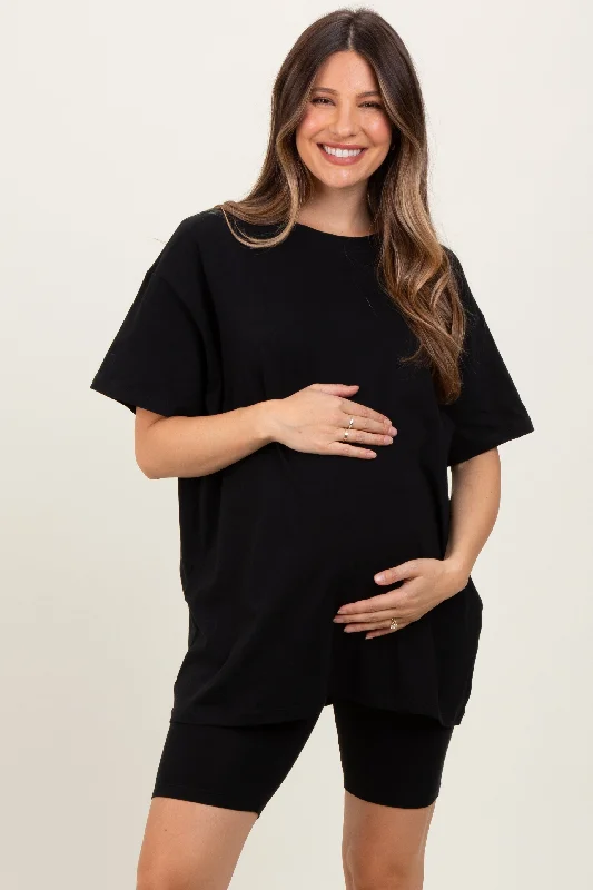 Black Biker Shorts Maternity Set