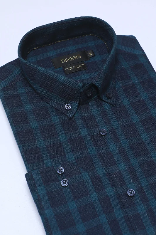 Dark Green Check Casual ShirtDesigner Shirts