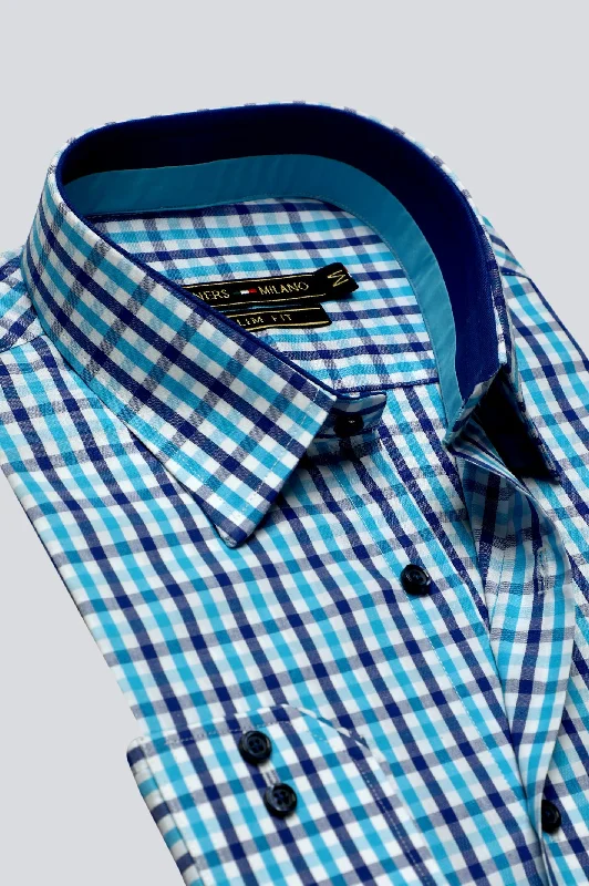 Blue Gingham Casual Milano ShirtHigh-Fashion Shirts