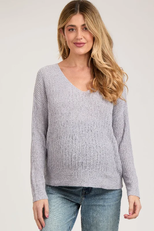 VNeckTopHydraPeriwinkle Knit V-Neck Maternity Long Sleeve Top