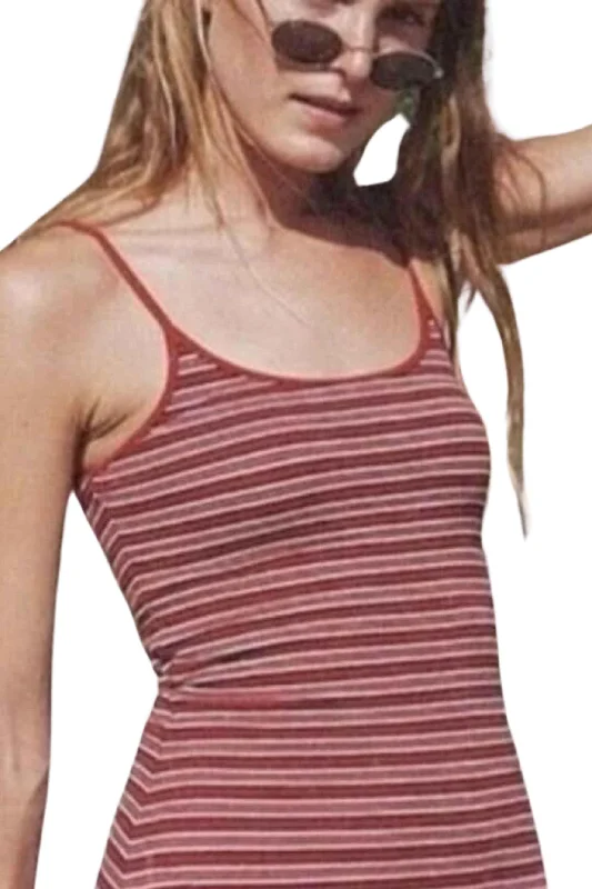 Women Cotton Tank Top (Summer) Maroon Narrow StripeCycling tee