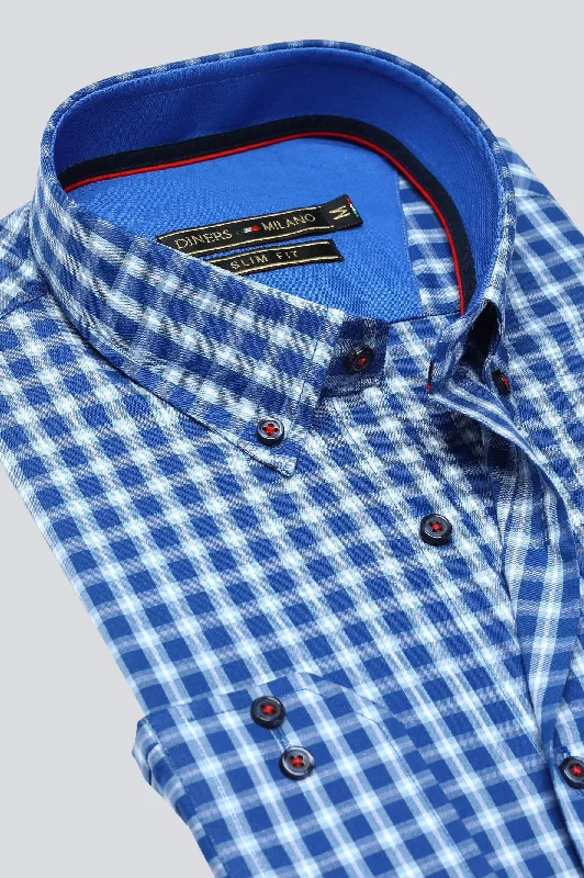 Blue Gingham Check Casual Milano ShirtLuxury Shirts