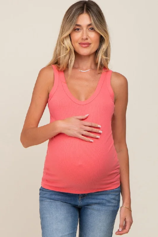 Coral Pink Ribbed Basic Maternity TankCycling vest